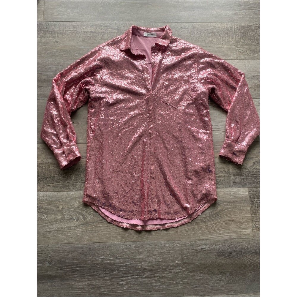 Showpo Pink Sequin Shirt Dress Womens Sz 6 Button-Up